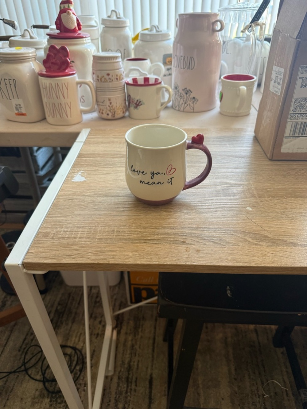 Cream Ceramic Mug with Pink Handle and Heart Accent